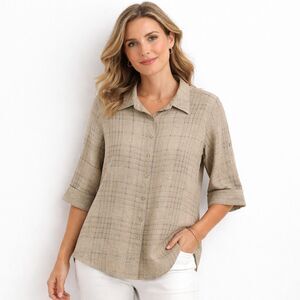 Charter Club Linen Blouse 14 Top Beige Neutral NWOT